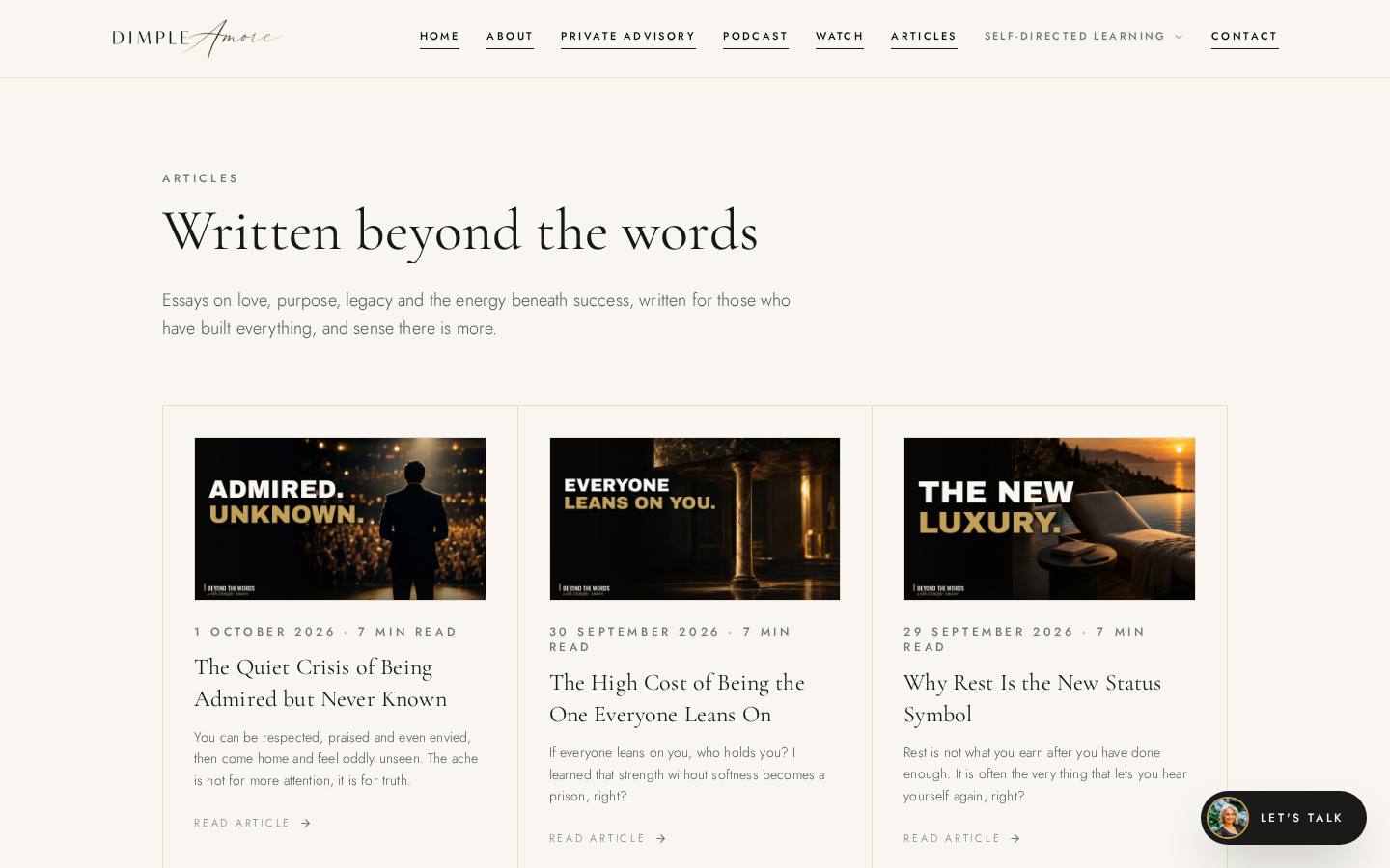 Long-form articles with audio narration on dimplemethod.com, written to rank on a website built for SEO by Audio & Co.