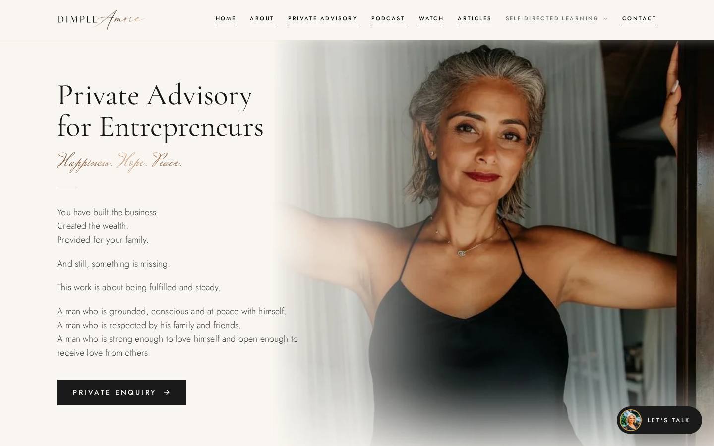 The Dimple Method homepage, a business website built for SEO by Audio & Co. for author and advisor Dimple Amore