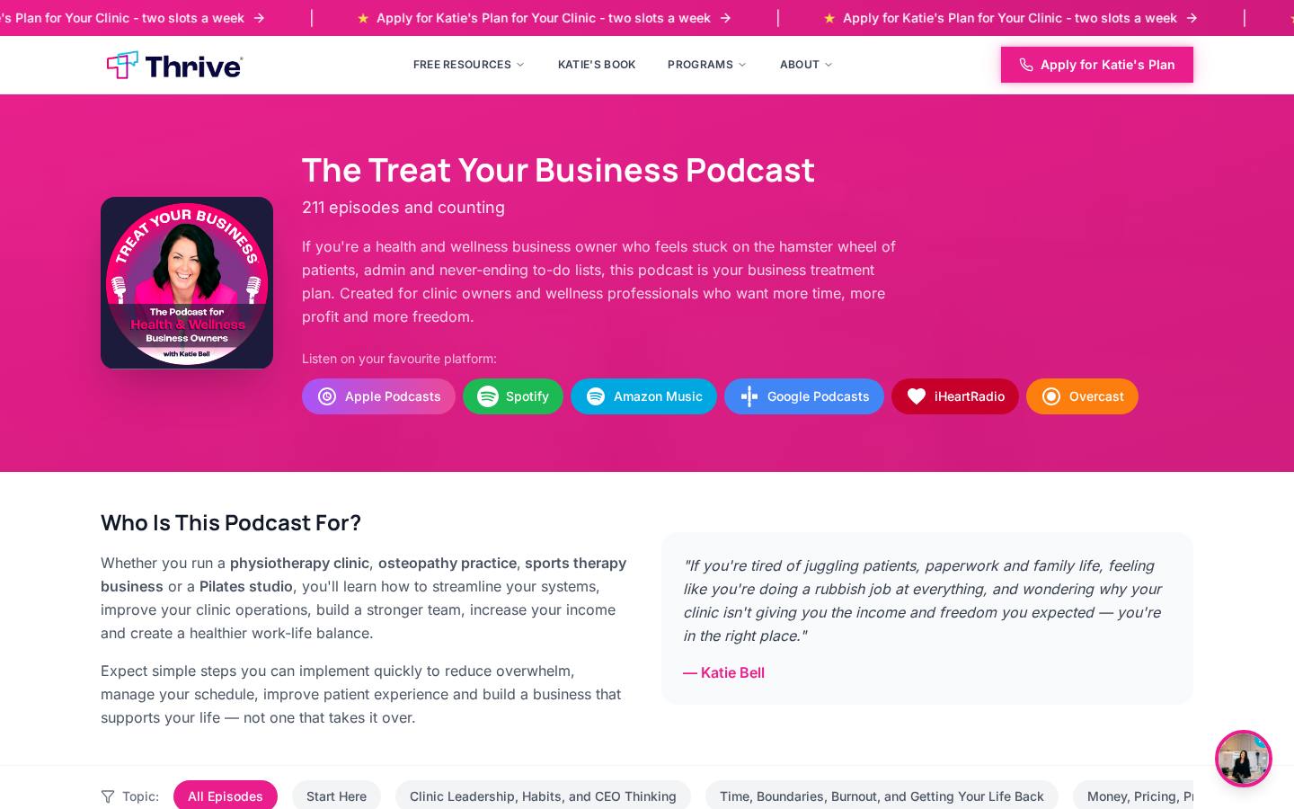 Treat Your Business podcast library with 211 episodes on thrive-businesscoaching.com, run by Audio & Co.
